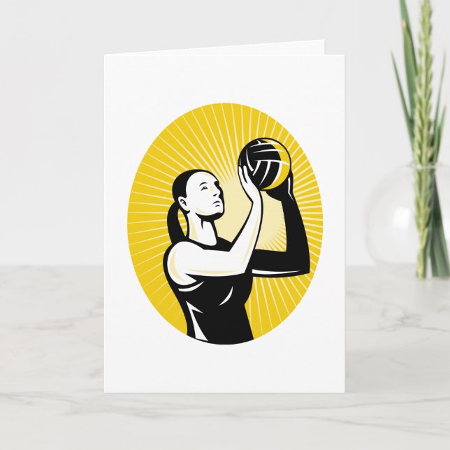 netball player goal shoot shooting ball card (Front)