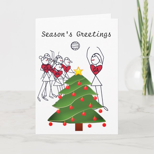 Netball Player Positions Theme Christmas Holiday Card (Front)
