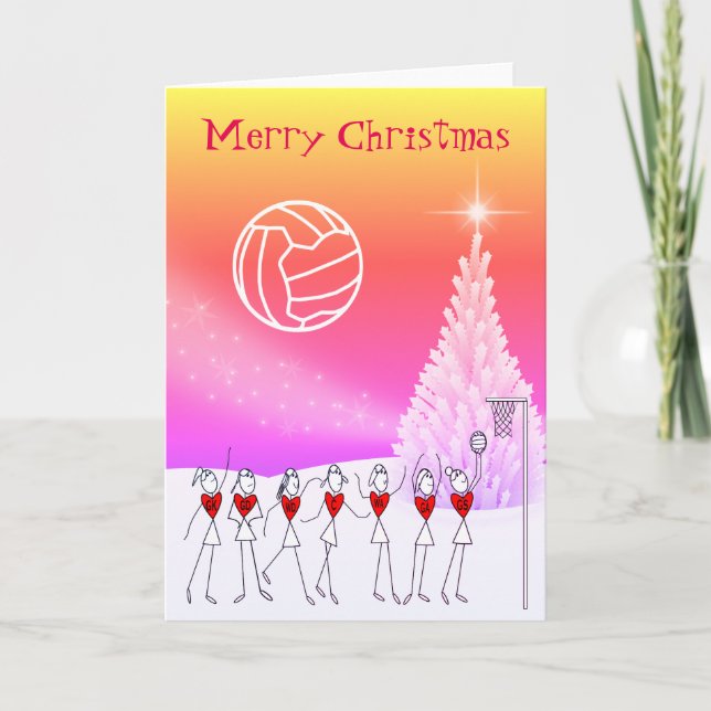 Netball Players Ball Themed Christmas Greeting Holiday Card (Front)