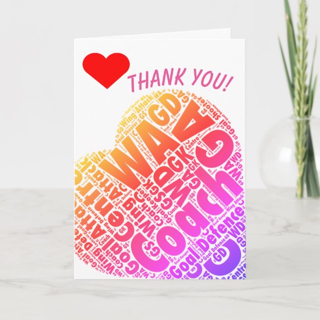 Netball Positions Heart Coach Thank You Card (Front)