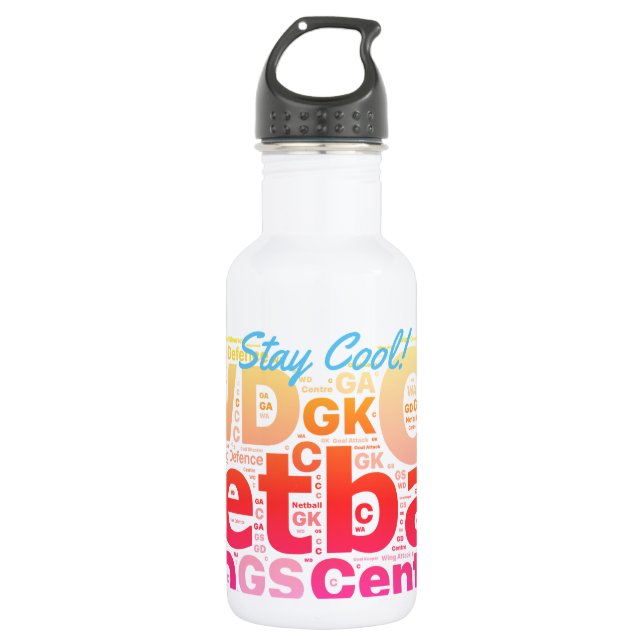 Netball Positions Typography Design Stainless Steel Water Bottle (Front)