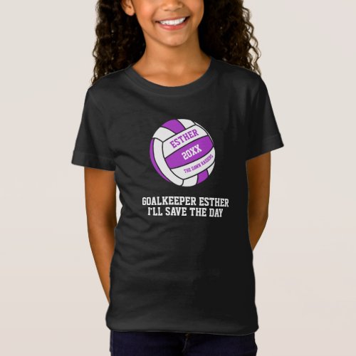 Netball purple white out goal keeper girl T_Shirt