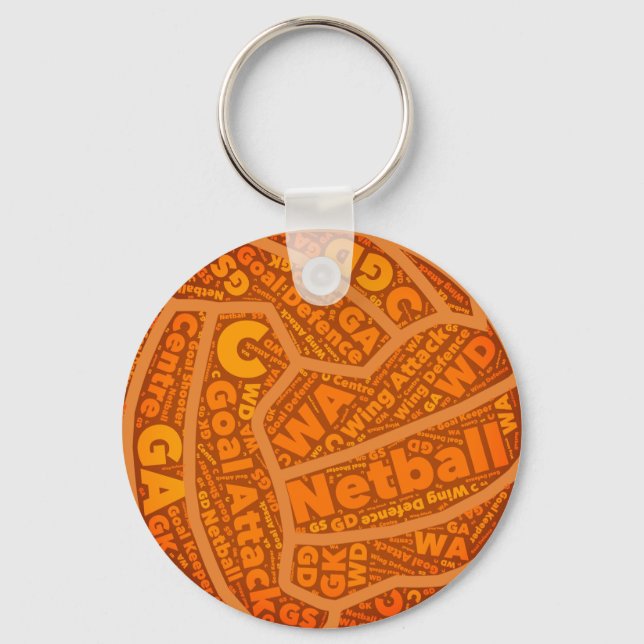 Netball Themed Orange Ball Design Keychain (Front)