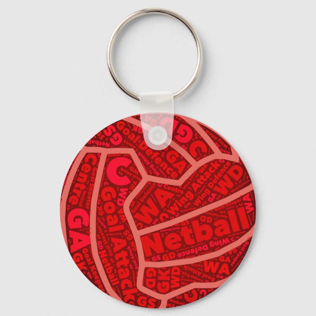 Netball Themed Red Typography Ball Design Keychain (Front)
