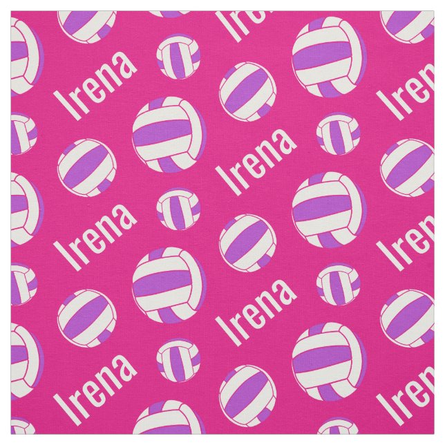Netballs white purple name sports pink pattern fabric (Swatch)