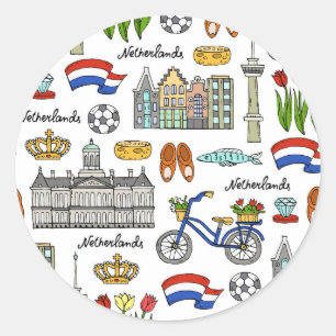 Netherland Doodle Pattern Classic Round Sticker
