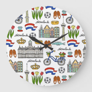 Netherland Doodle Pattern Large Clock