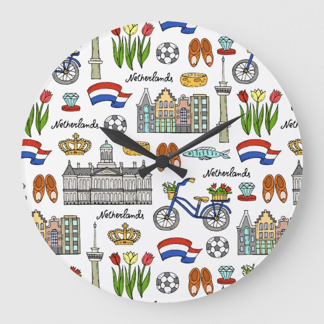 Netherland Doodle Pattern Large Clock (Front)