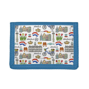 Netherland Doodle Pattern Trifold Wallet