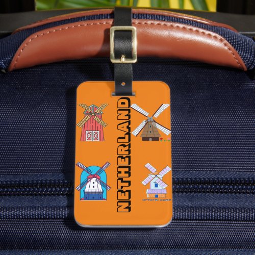 Netherland Holland Iconic Windmill Orange Travel Luggage Tag