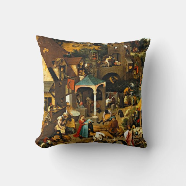Netherlandish Proverbs-1559 Pieter Bruegel Elder Throw Pillow (Front)