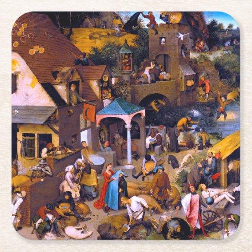 Netherlandish Proverbs Pieter Bruegel the Elder Square Paper Coaster