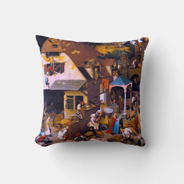 Netherlandish Proverbs, Pieter Bruegel the Elder Throw Pillow (Front)