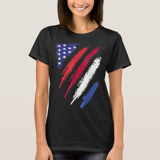Netherlands American Grown Flag USA Patriot Herita T-Shirt (Front)