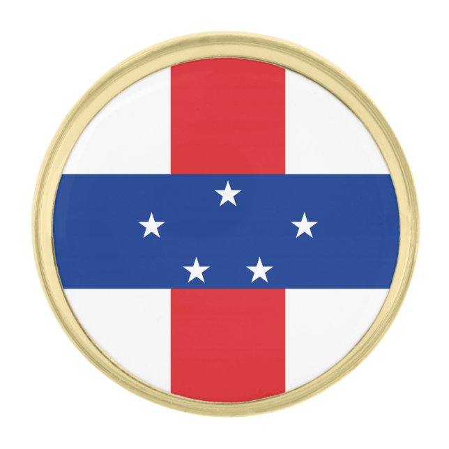 Netherlands Antilles Flag Gold Finish Lapel Pin (Front)