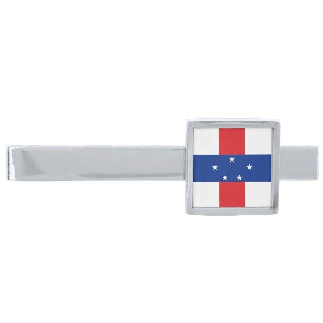 Netherlands Antilles Flag Silver Finish Tie Bar (Front)
