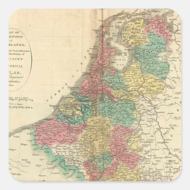 Netherlands, Beligium Atlas Map Square Sticker (Front)