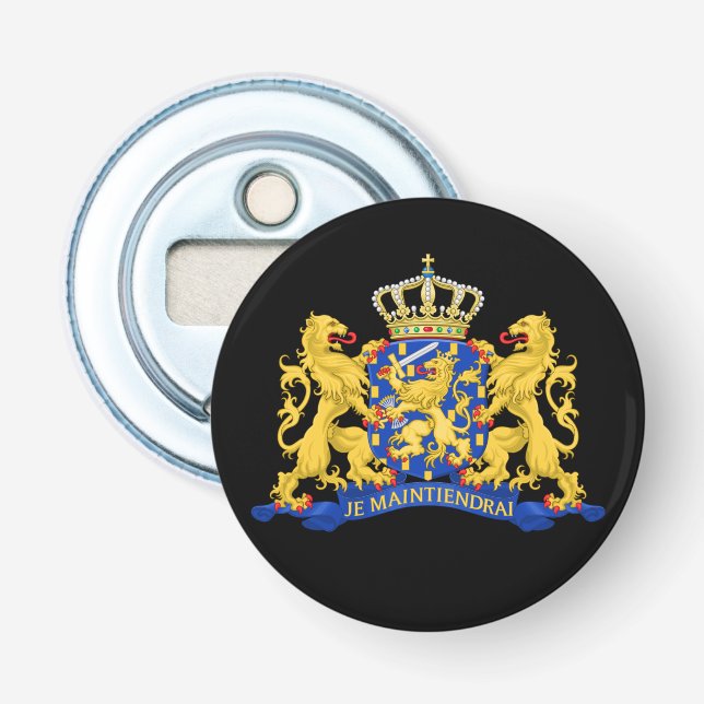 Netherlands Coat Of Arms on Black bot Bottle Opener (Front)
