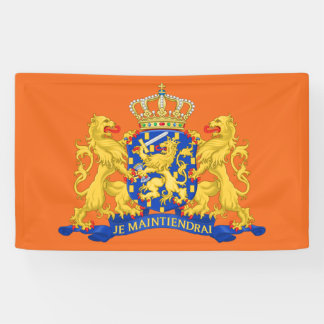 Netherlands Coat of Arms on Orange bnrt Banner