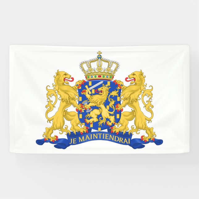 Netherlands Coat of Arms on White bnrcnt Banner (Horizontal)
