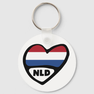 Netherlands Country Code Flag Heart Keyring, NLD Keychain