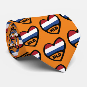 Netherlands Country Code Flag Heart, NLD Neck Tie
