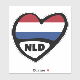 Netherlands Country Code Flag Heart, NLD Sticker