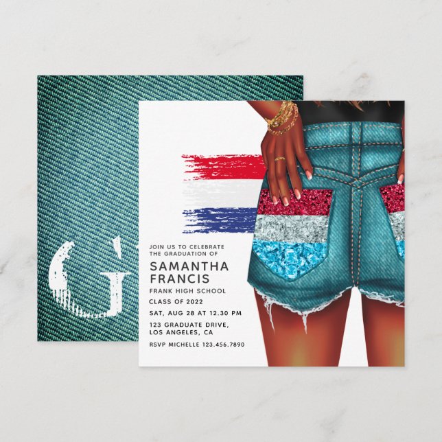 Netherlands Denim Girl Graduation Party Invitation (Front/Back)
