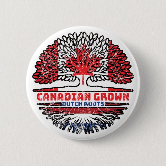 Netherlands Dutch Canadian Canada Tree Roots Flag Button (Front)
