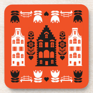 Netherlands Dutch Folk Art Print Beverage Coaster