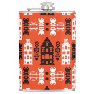 Netherlands Dutch Folk Art Print Flask