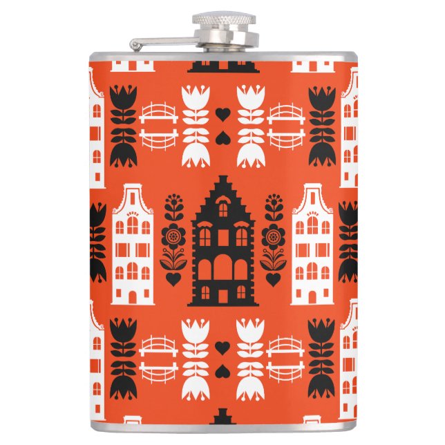 Netherlands Dutch Folk Art Print Flask (Front)