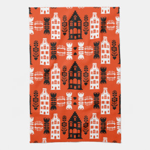 Netherlands Dutch Folk Art Print Kitchen Towel
