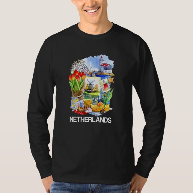 Netherlands Dutch Symbols Canals Tulips Windmills  T-Shirt (Front)