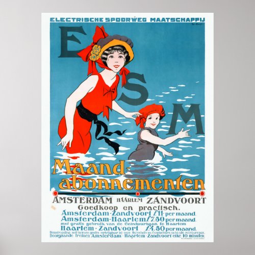 Netherlands ESM Amsterdam Haarlem Vintage Poster