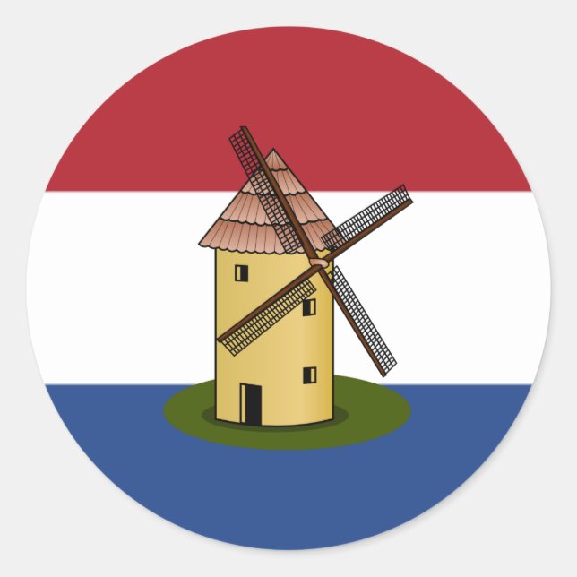 Netherlands Flag and Windmill Classic Round Sticker (Front)