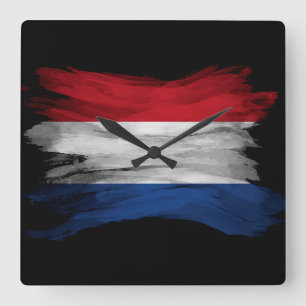 Netherlands flag brush stroke, national flag square wall clock