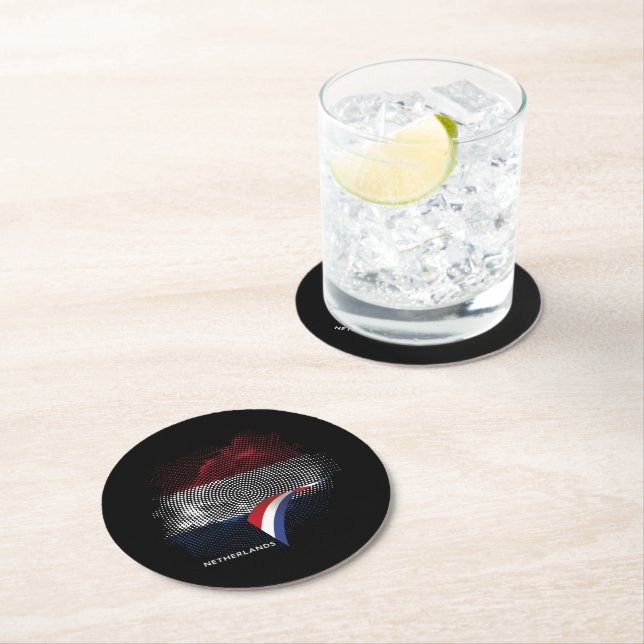 Netherlands flag round paper coaster (Insitu)