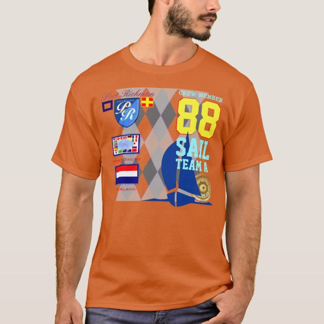 Netherlands Flag Sail Number 88 Nautical Argyle T-Shirt (Front)