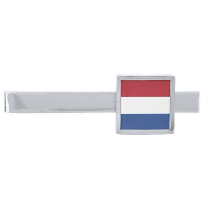 Netherlands Flag Silver Finish Tie Bar (Front)