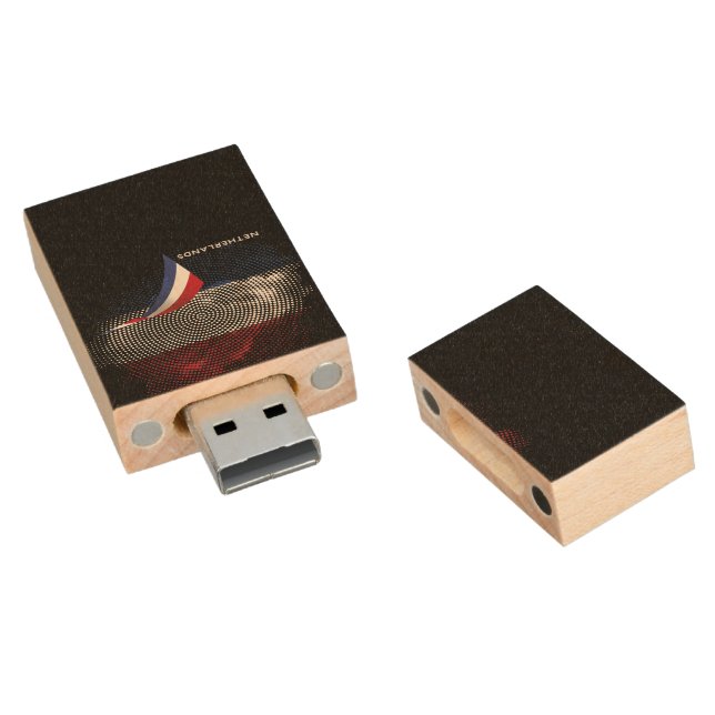 Netherlands flag wood flash drive (Angled)