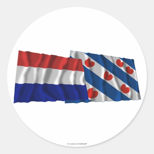 Netherlands & Friesland Waving Flags Classic Round Sticker (Front)