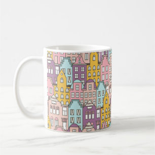 Netherlands houses set hand drawn seamless pattern coffee mug