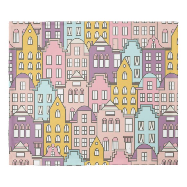 Netherlands houses set hand drawn seamless pattern duvet cover (Front)