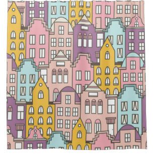 Netherlands houses set hand drawn seamless pattern shower curtain