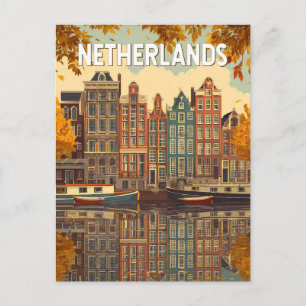 Netherlands Illustration Travel Art Vintage Postcard