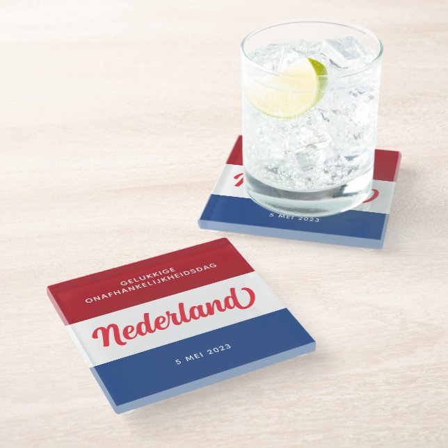 Netherlands Independence Day Dutch National Flag Glass Coaster (Angled)