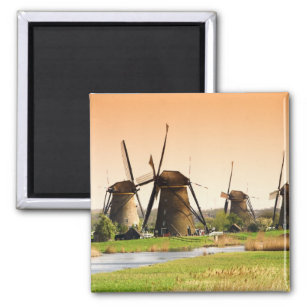 Netherlands, Kinderdijk. Windmills next to Magnet