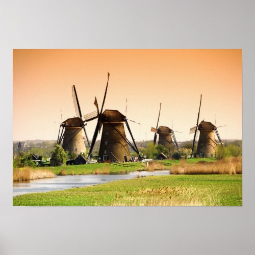 Netherlands Kinderdijk Windmills next to Poster