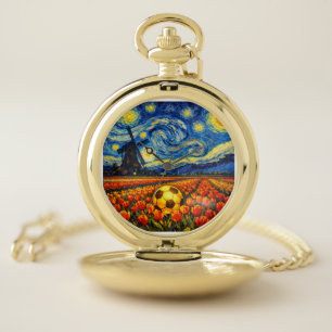 Netherlands Landmark and Landscape Soccer Pocket Watch
